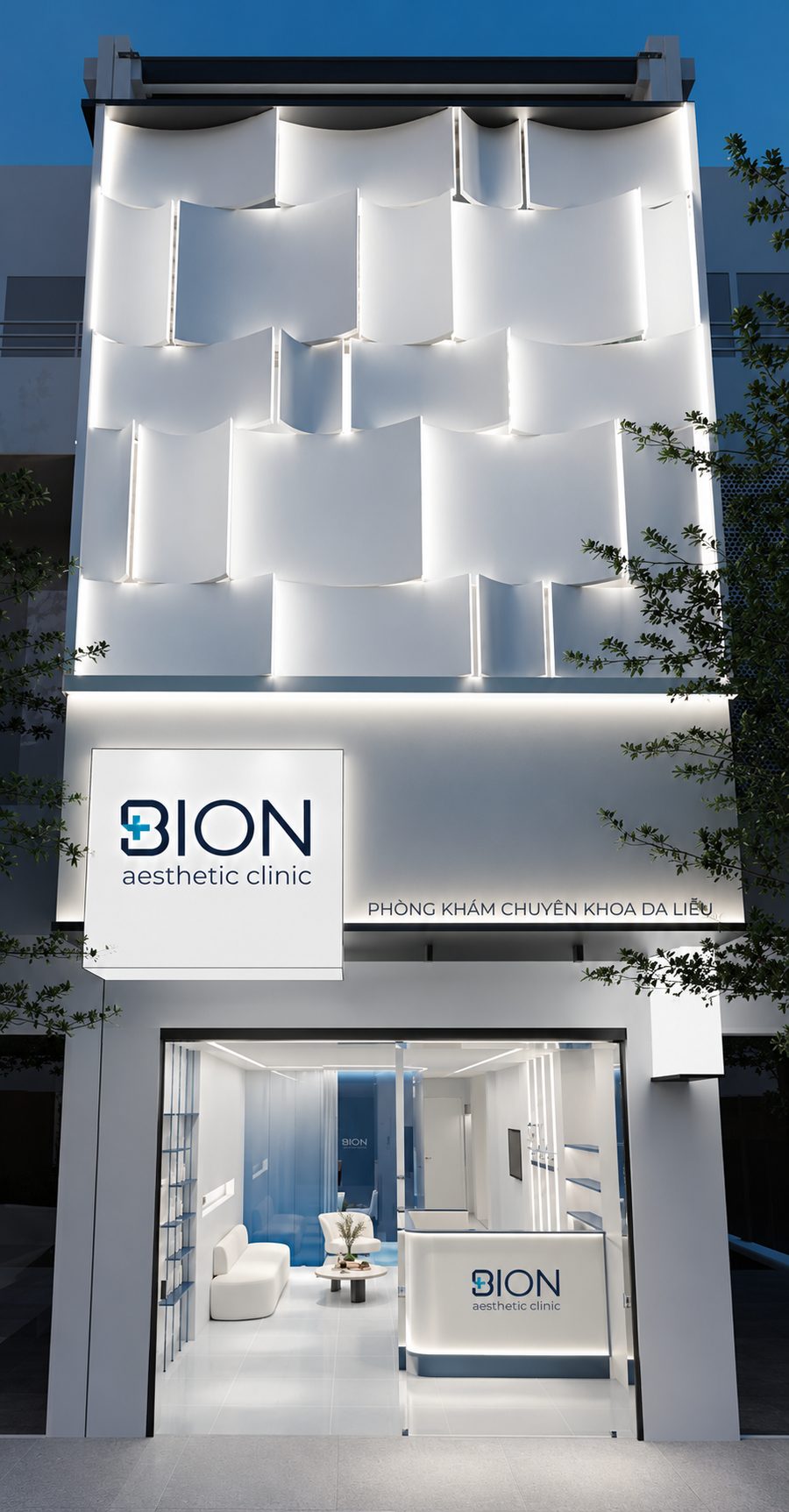 Mặt tiền BION aesthetic clinic về đêm